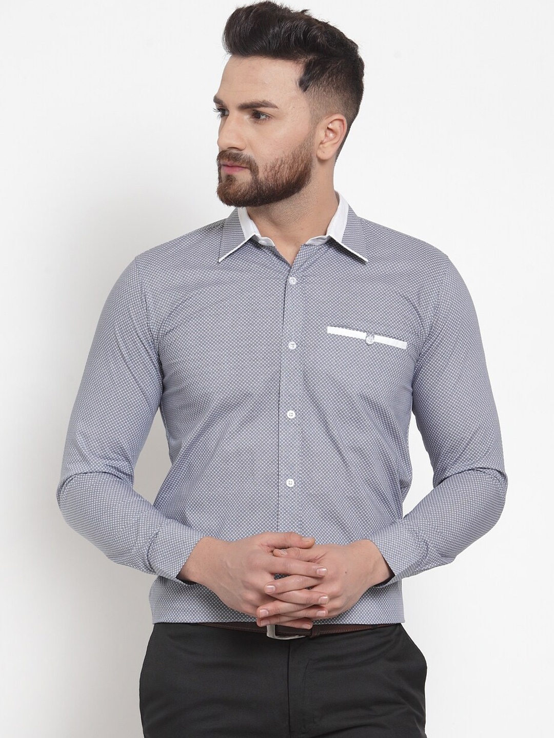 

WESTCLO Men Grey Printed Slim Fit Casual Cotton Shirt