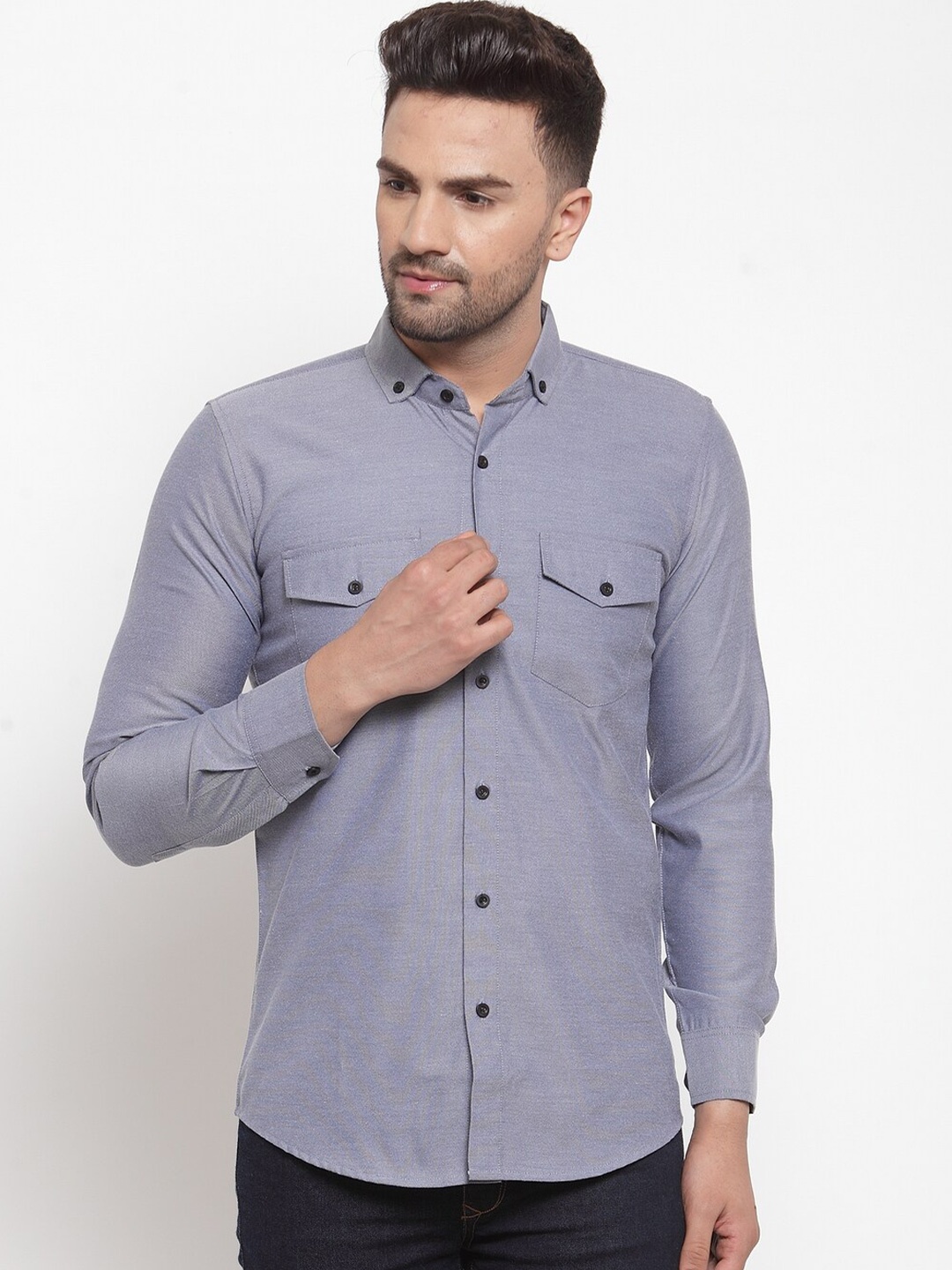 

WESTCLO Men Grey Slim Fit Cotton Casual Shirt