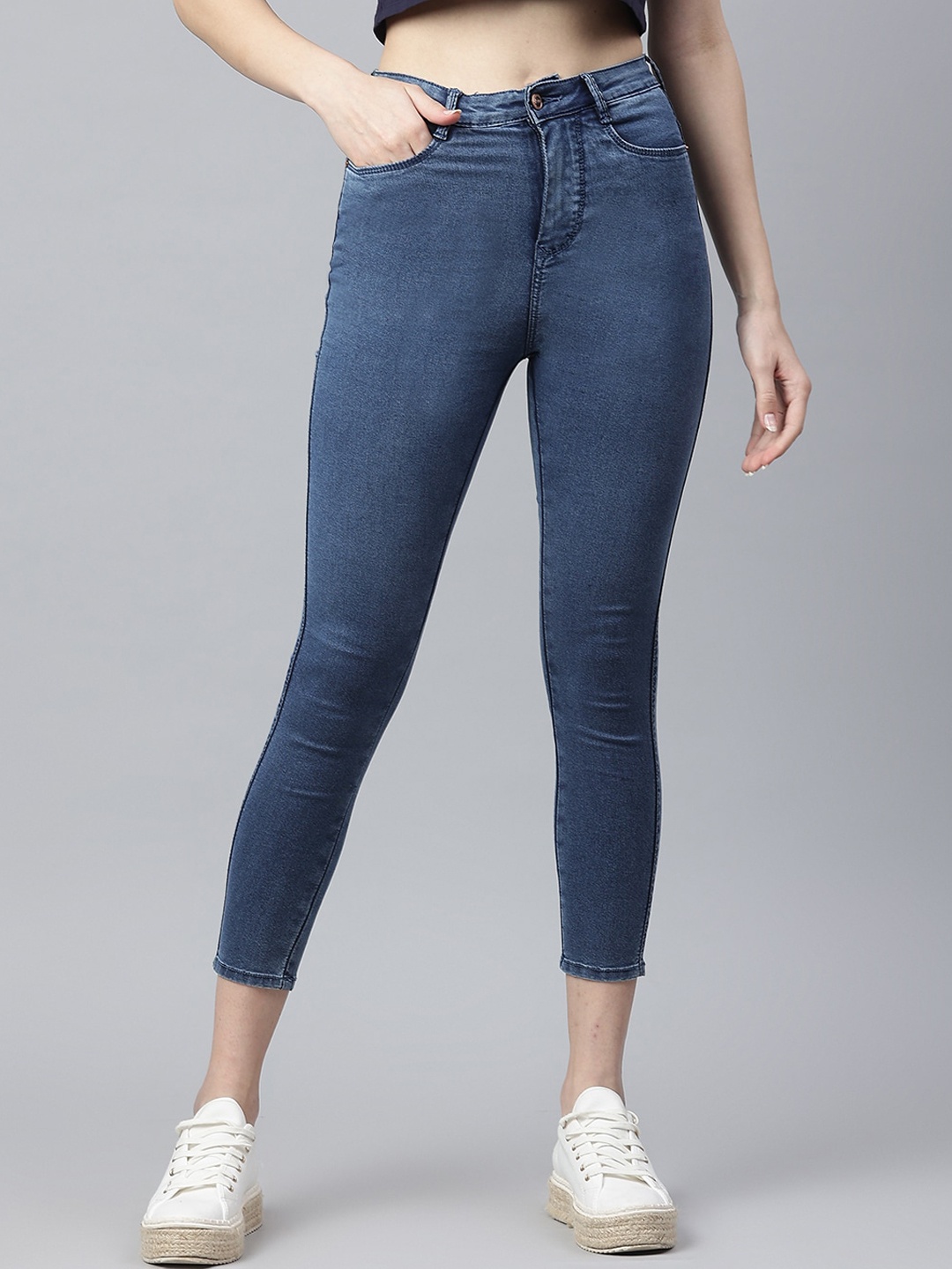 

Code 61 Women Blue Skinny Fit High-Rise Bleached Stretchable Jeans