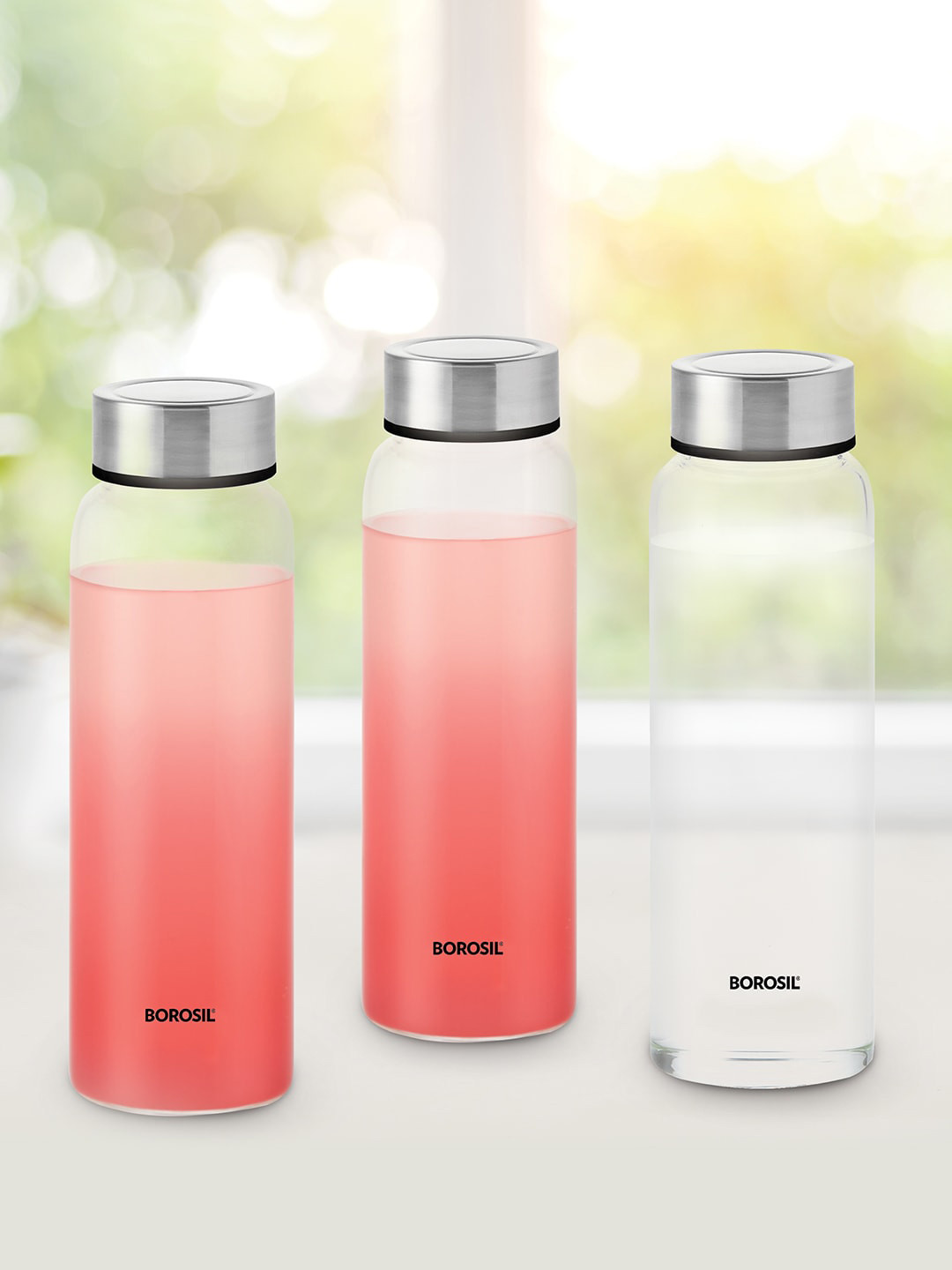 

BOROSIL Crysto Set Of 3 Transparent & Silver-Toned Solid Glass Water Bottle - 750 ML