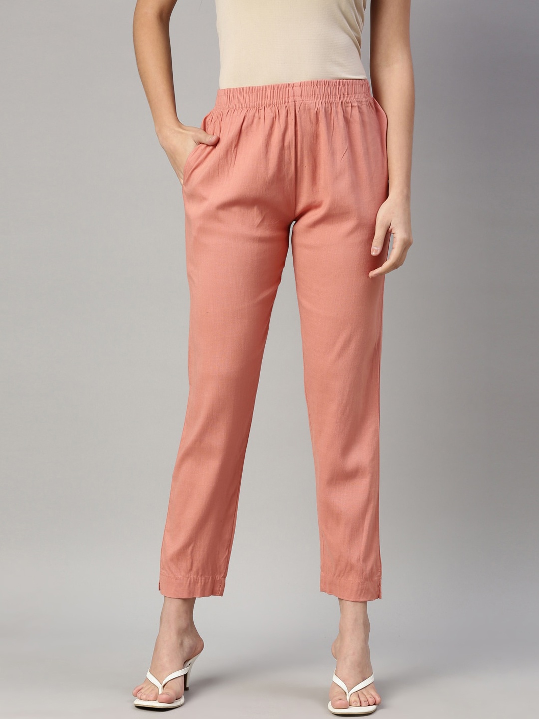 

GOLDSTROMS Women Peach-Coloured Regular Fit Cotton Trousers