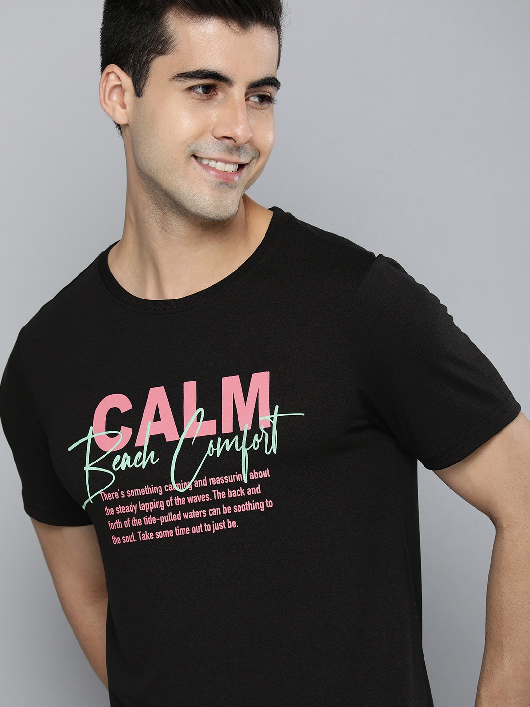 

Mast & Harbour Men Black & Pink Typography Printed T-shirt