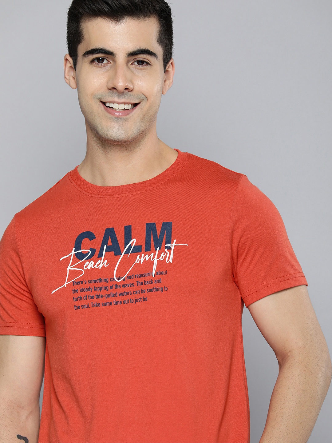 

Mast & Harbour Men Red & Navy Blue Typography Printed T-shirt