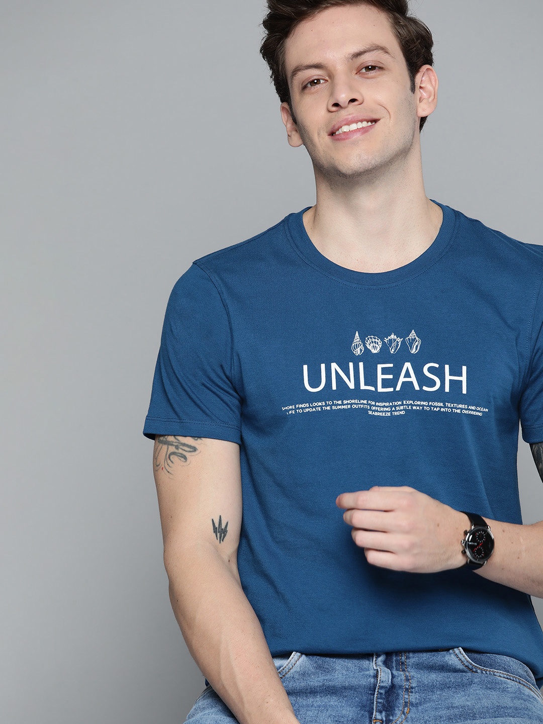 

Mast & Harbour Men Blue & White Typography Printed T-shirt