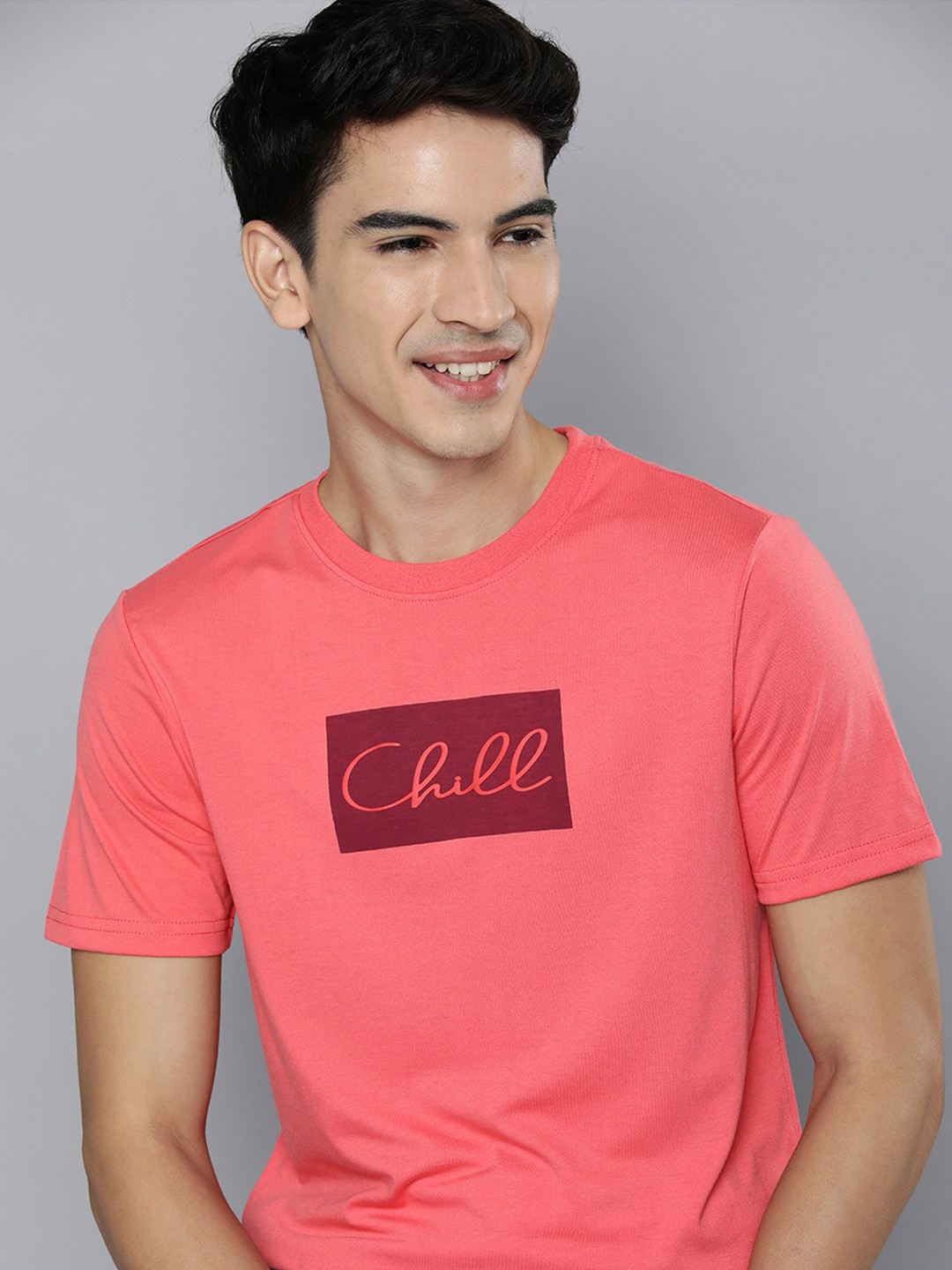 

Mast & Harbour Men Pink & Burgundy Typography Printed T-shirt