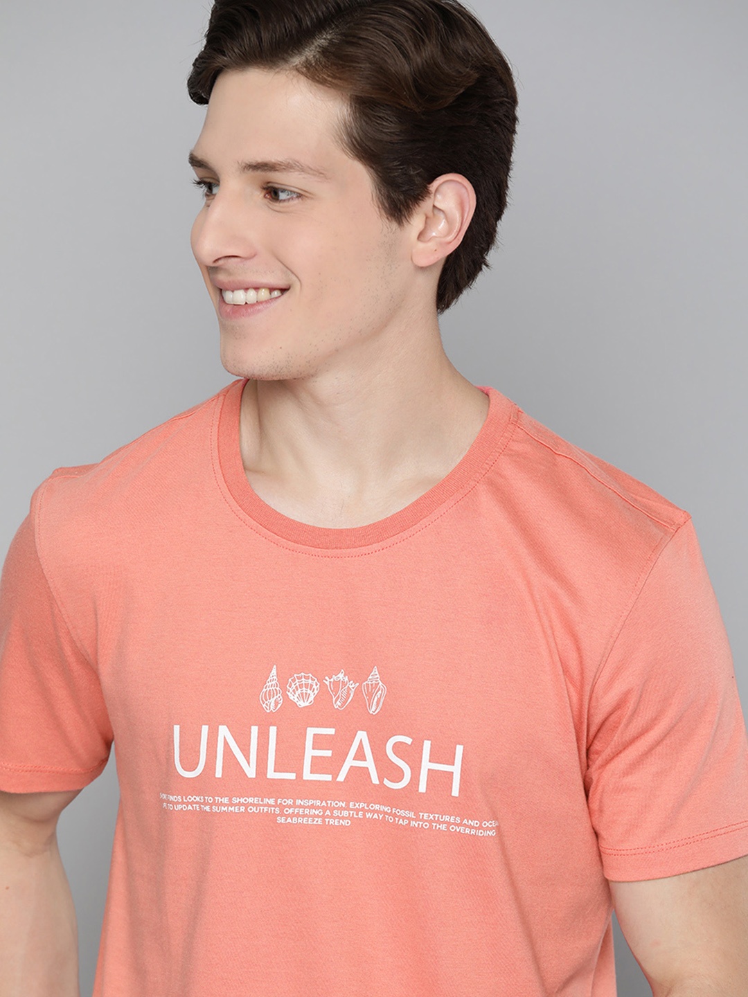 

Mast & Harbour Men Peach-Coloured & White Typography Printed T-shirt