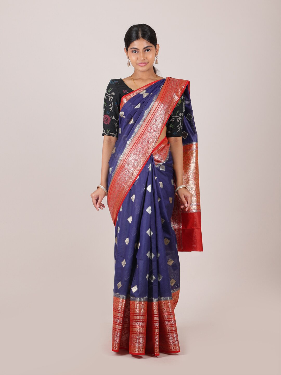 

Pothys Blue & Red Zari Pure Silk Saree