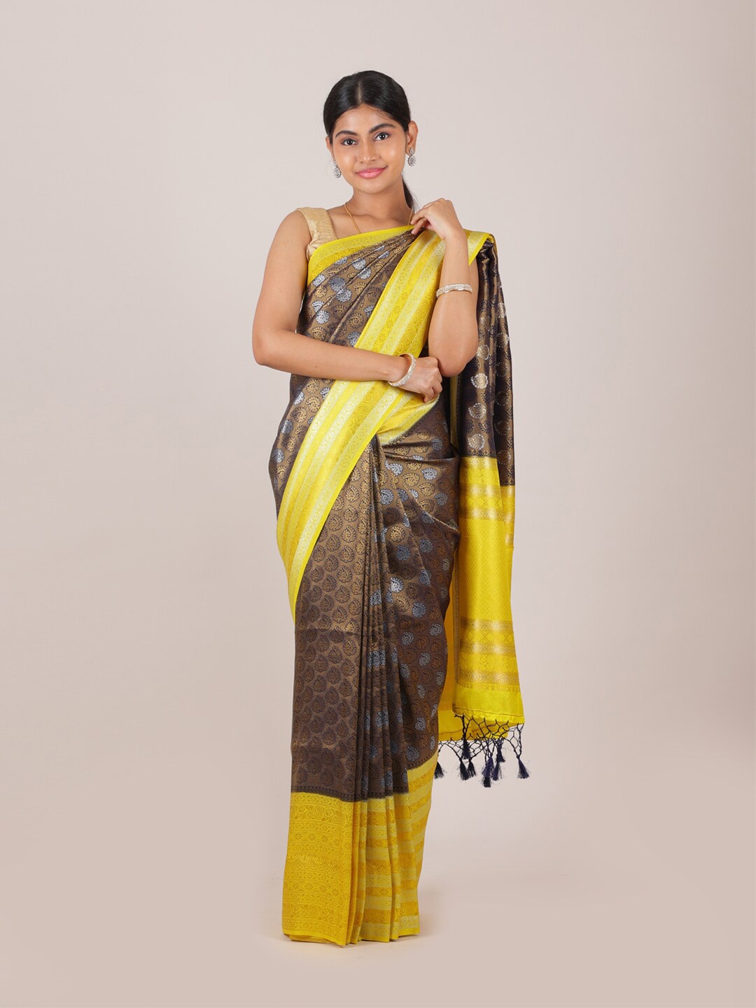 

Pothys Navy Blue & Yellow Woven Design Zari Art Silk Saree