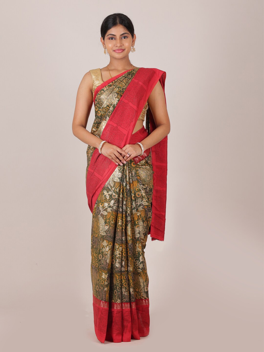 

Pothys Green & Red Woven Design Zari Muga Silk Saree