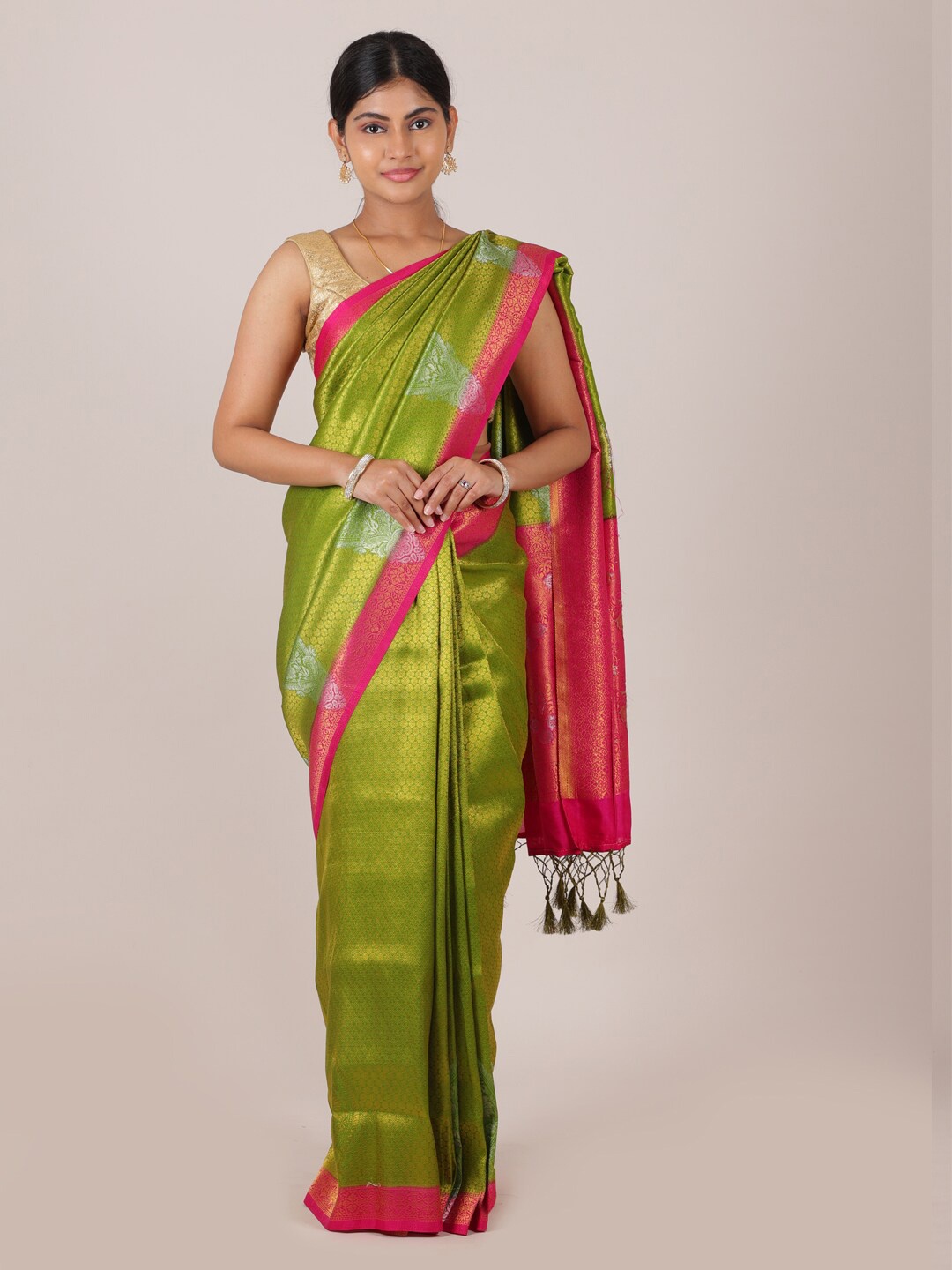 

Pothys Green & Magenta Ethnic Motifs Zari Art Silk Saree