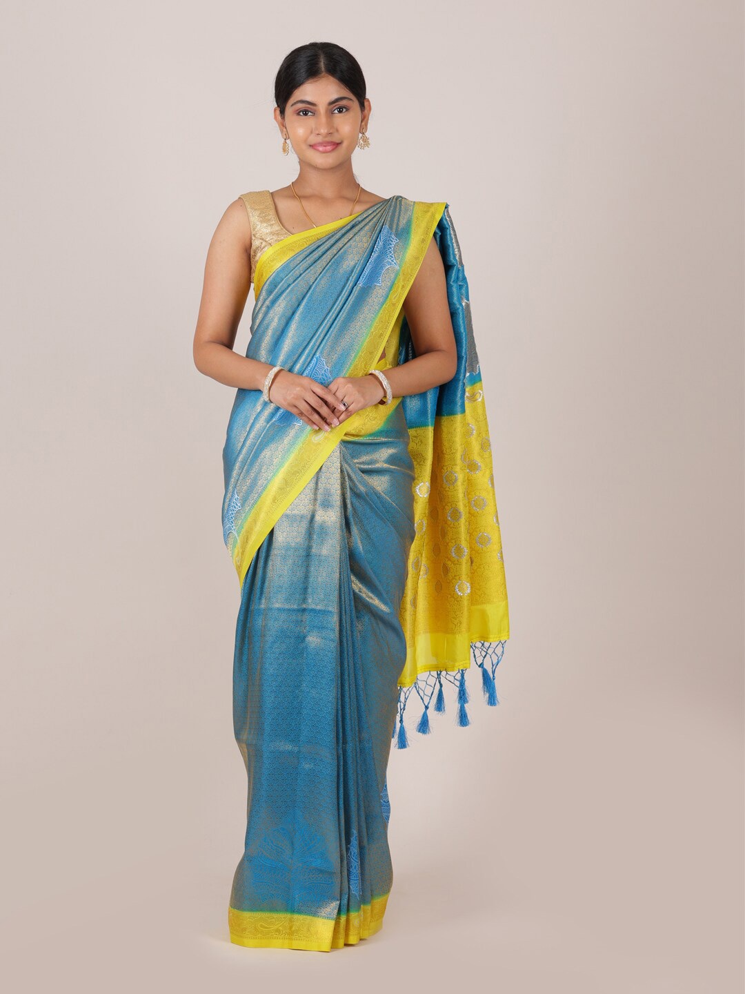 

Pothys Blue & Yellow Woven Design Saree