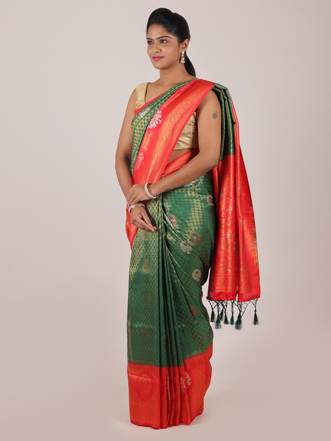 

Pothys Green & Orange Woven Design Zari Art Silk Saree