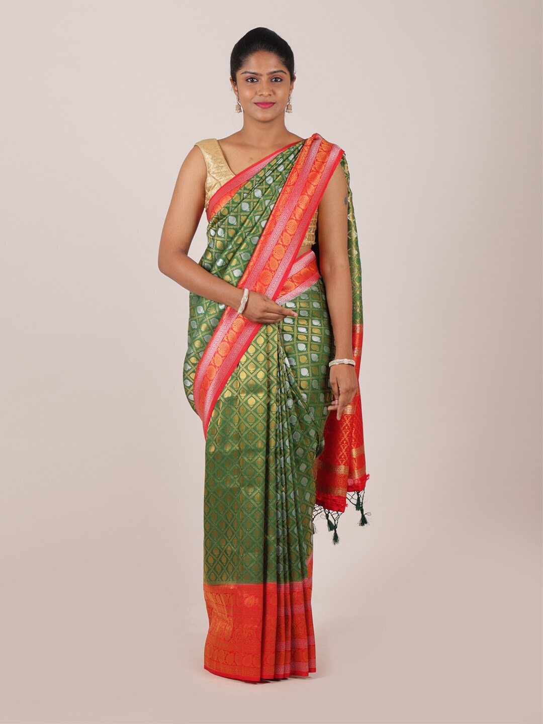 

Pothys Green & Pink Woven Design Saree