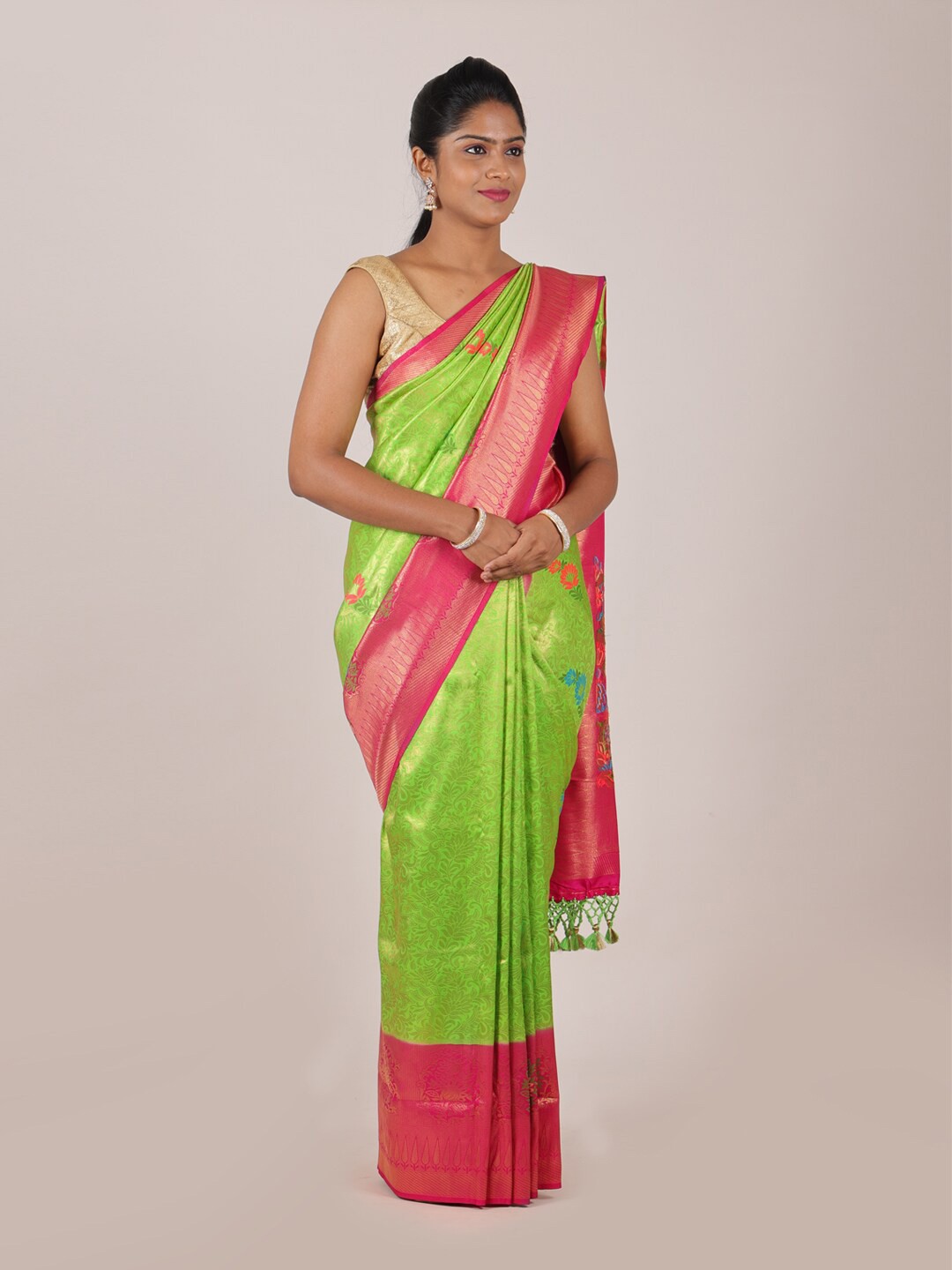

Pothys Green & Pink Woven Design Zari Saree