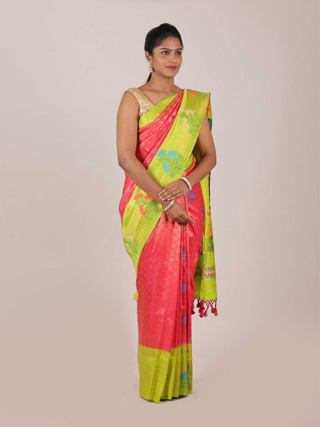 

Pothys Pink & Green Woven Design Zari Art Silk Saree