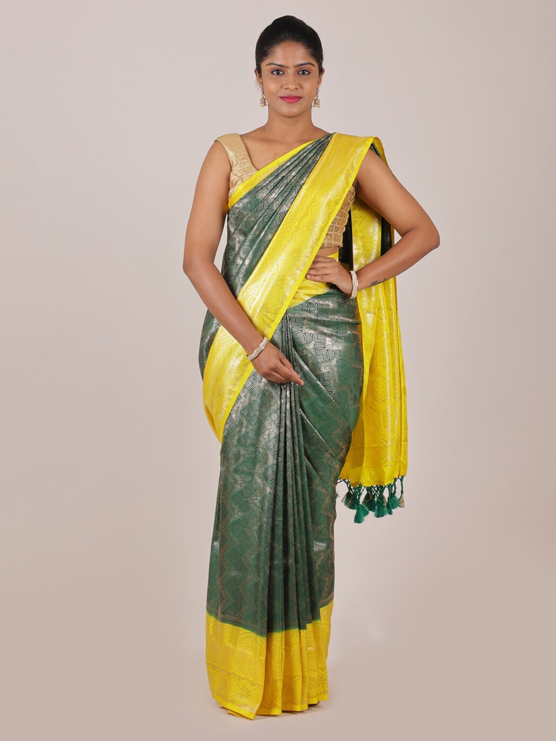 

Pothys Green & Yellow Woven Design Zari Art Silk Saree