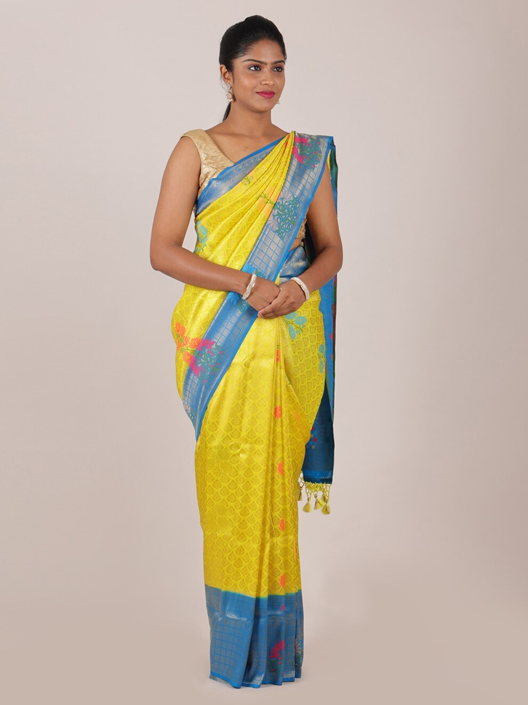 

Pothys Yellow & Blue Woven Design Zari Art Silk Saree