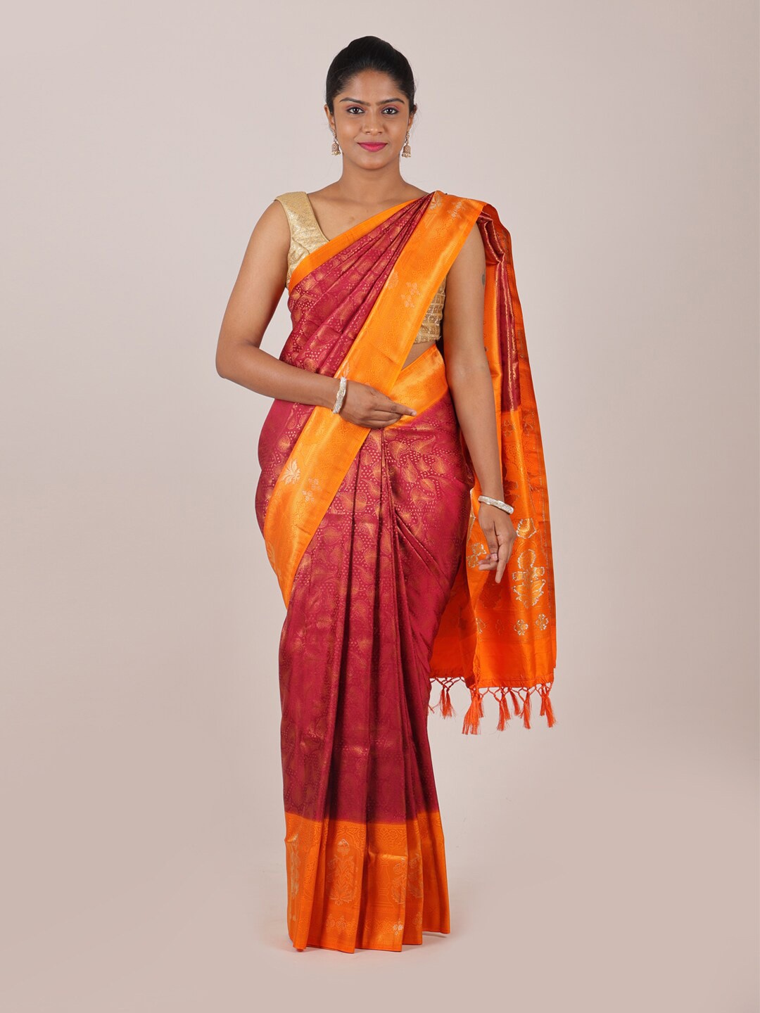 

Pothys Maroon & Orange Zari Art Silk Saree