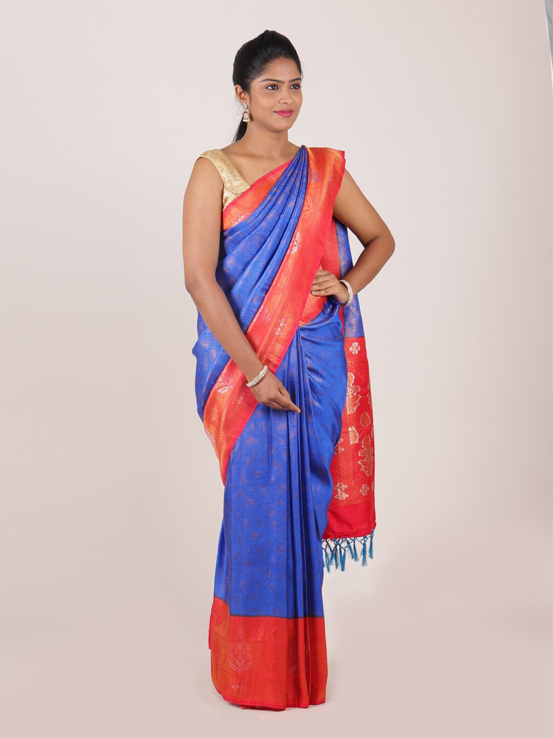 

Pothys Blue & Gold-Toned Woven Design Zari Art Silk Saree