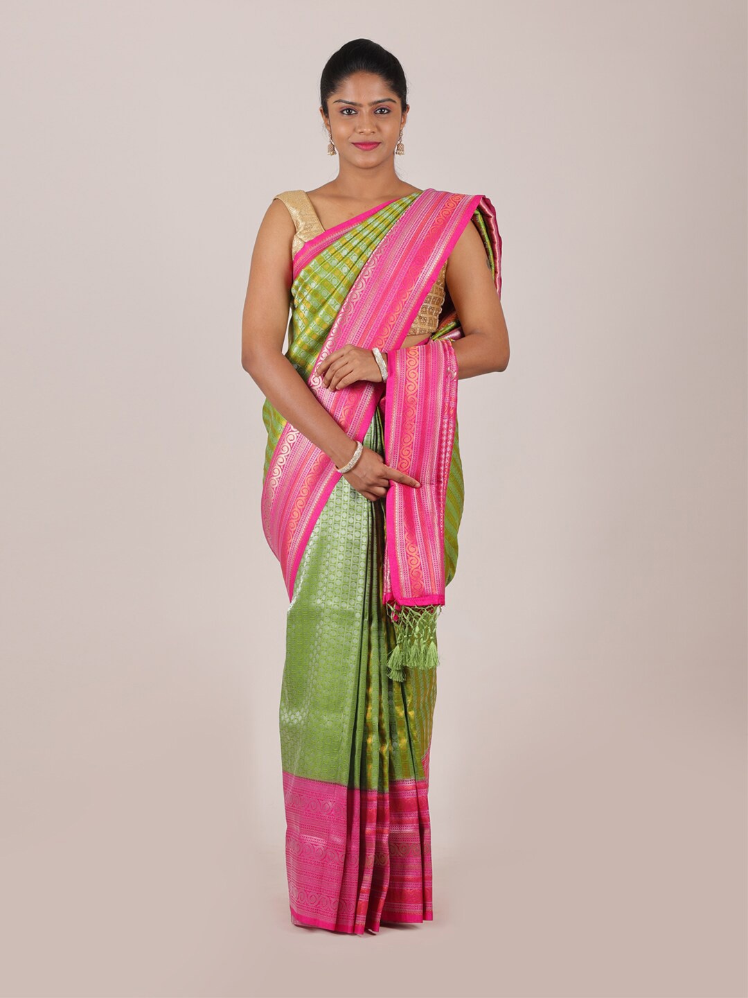 

Pothys Green & Pink Woven Design Saree