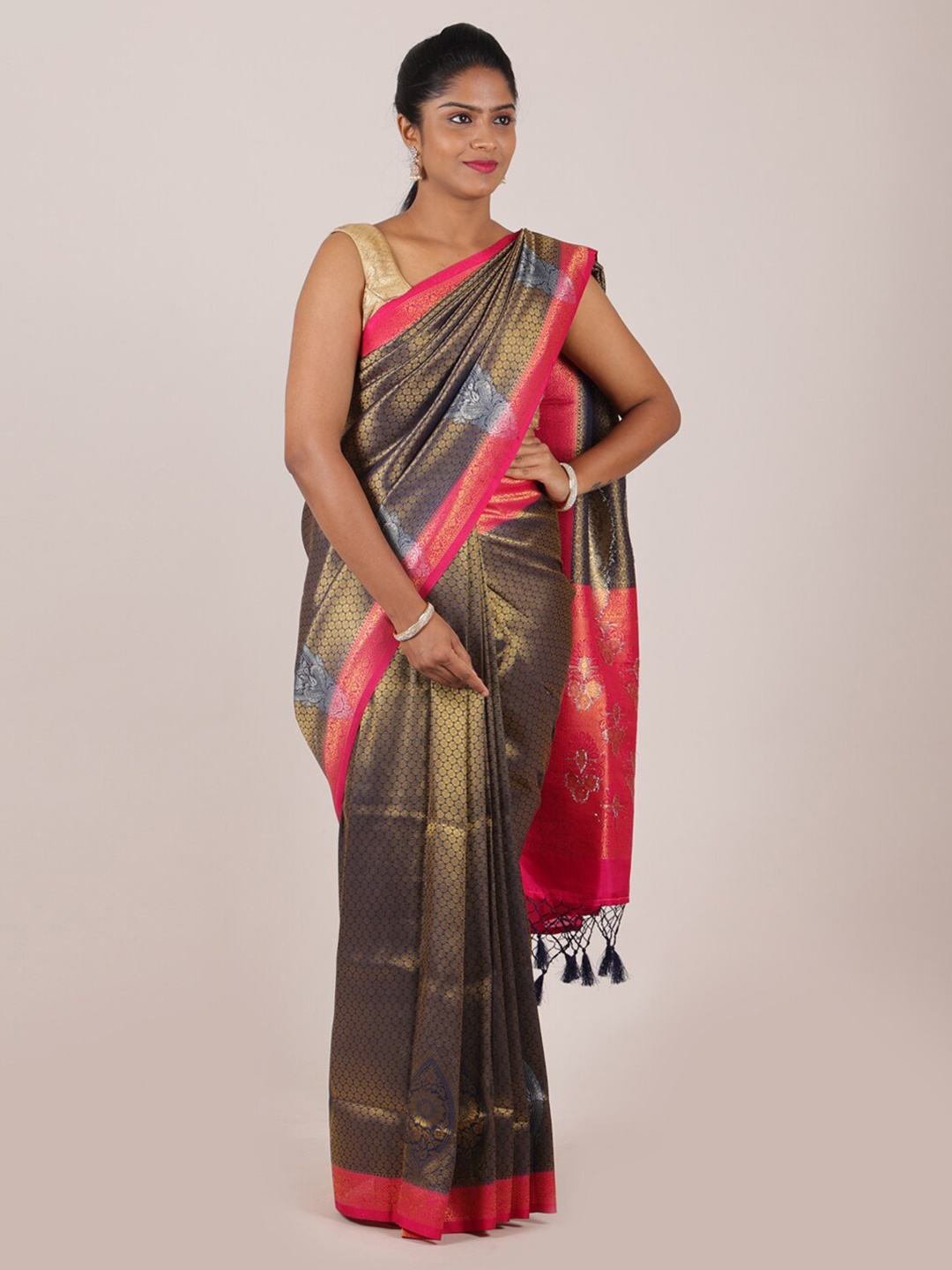 

Pothys Navy Blue & Pink Woven Design Art Silk Saree