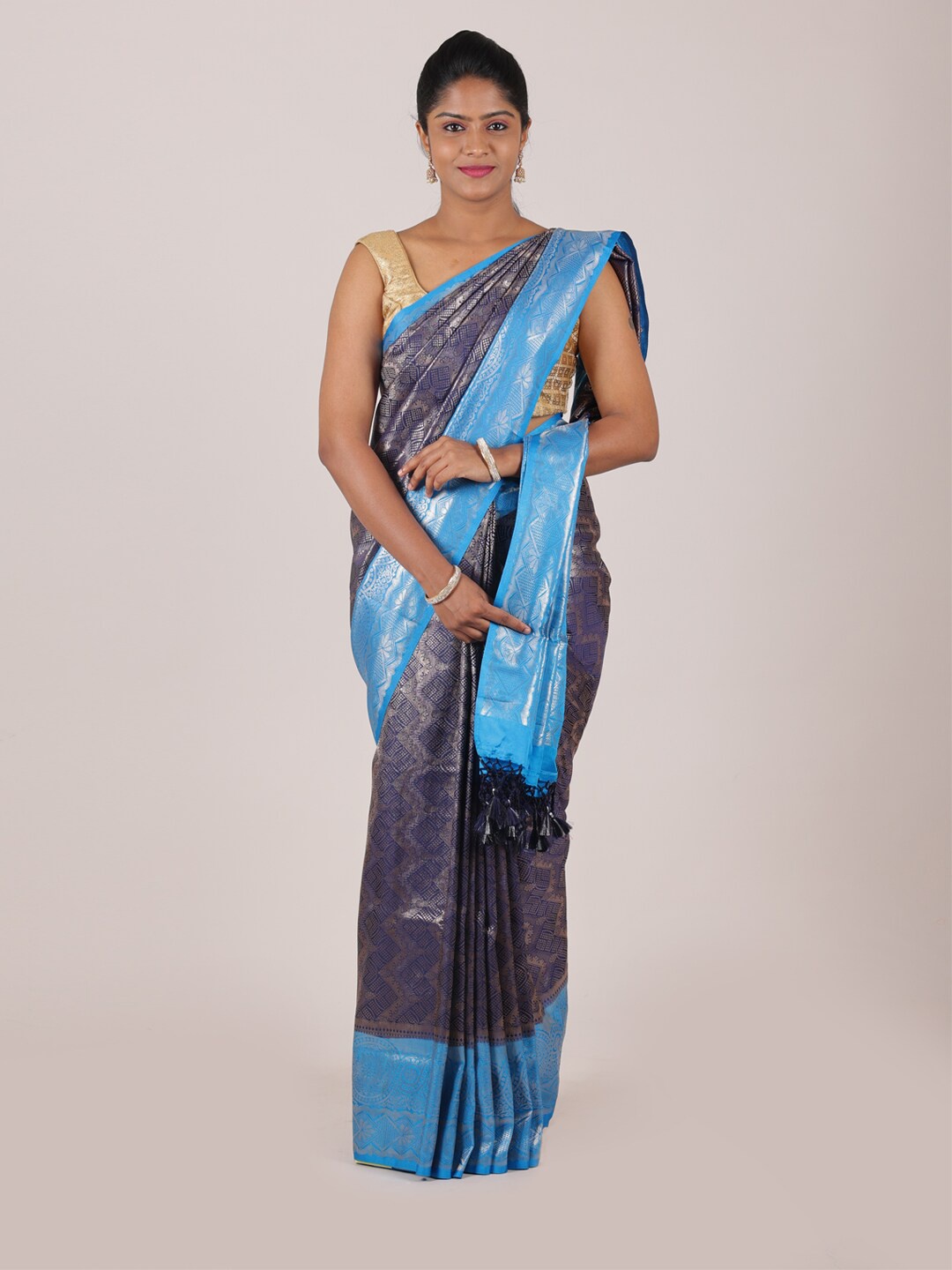 

Pothys Navy Blue Woven Design Zari Art Banaras Silk Saree