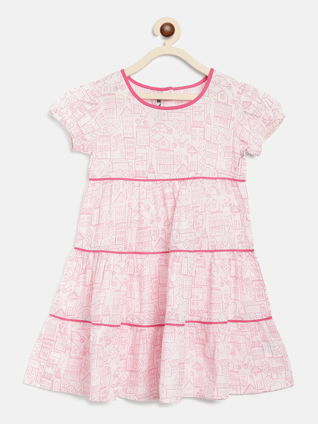 

Fabindia Girls Pink Graphic Printed A-Line Cotton Dress