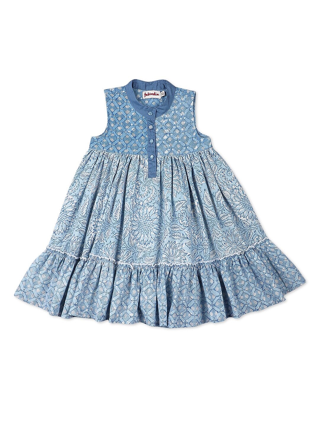 

Fabindia Blue Floral A-Line Cotton Dress