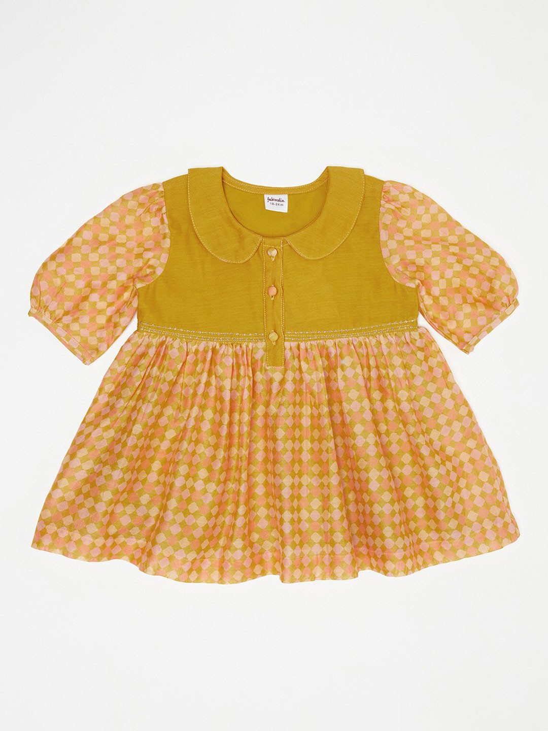 

Fabindia Girls Yellow Floral Printed A-Line Cotton Silk Dress