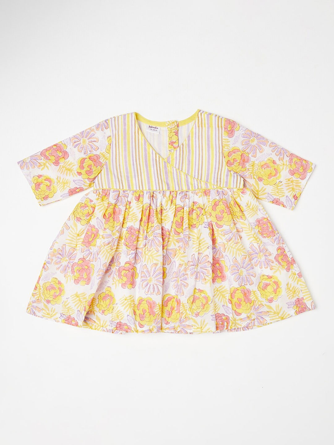 

Fabindia Girls Yellow & Purple Floral Printed Cotton Dress