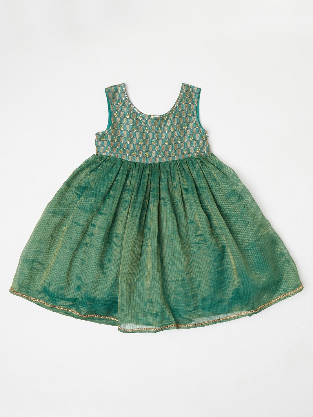 

Fabindia Green Embellished Embroidered Dress