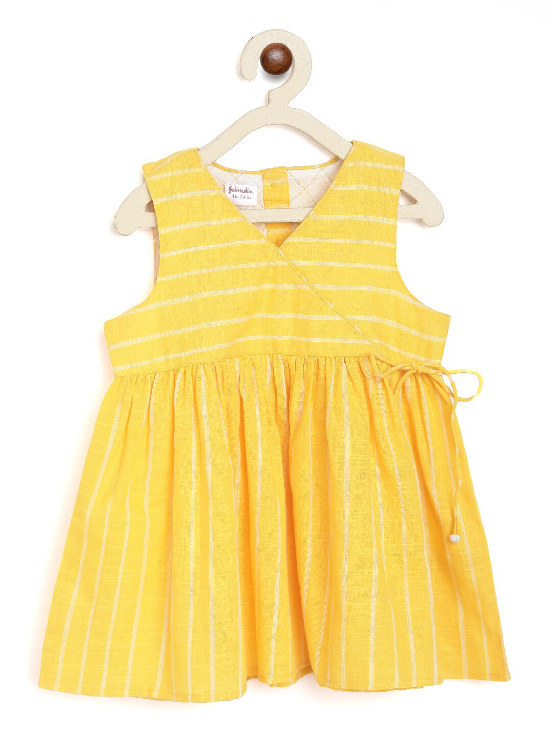 

Fabindia Girls Yellow Striped Cotton Dress