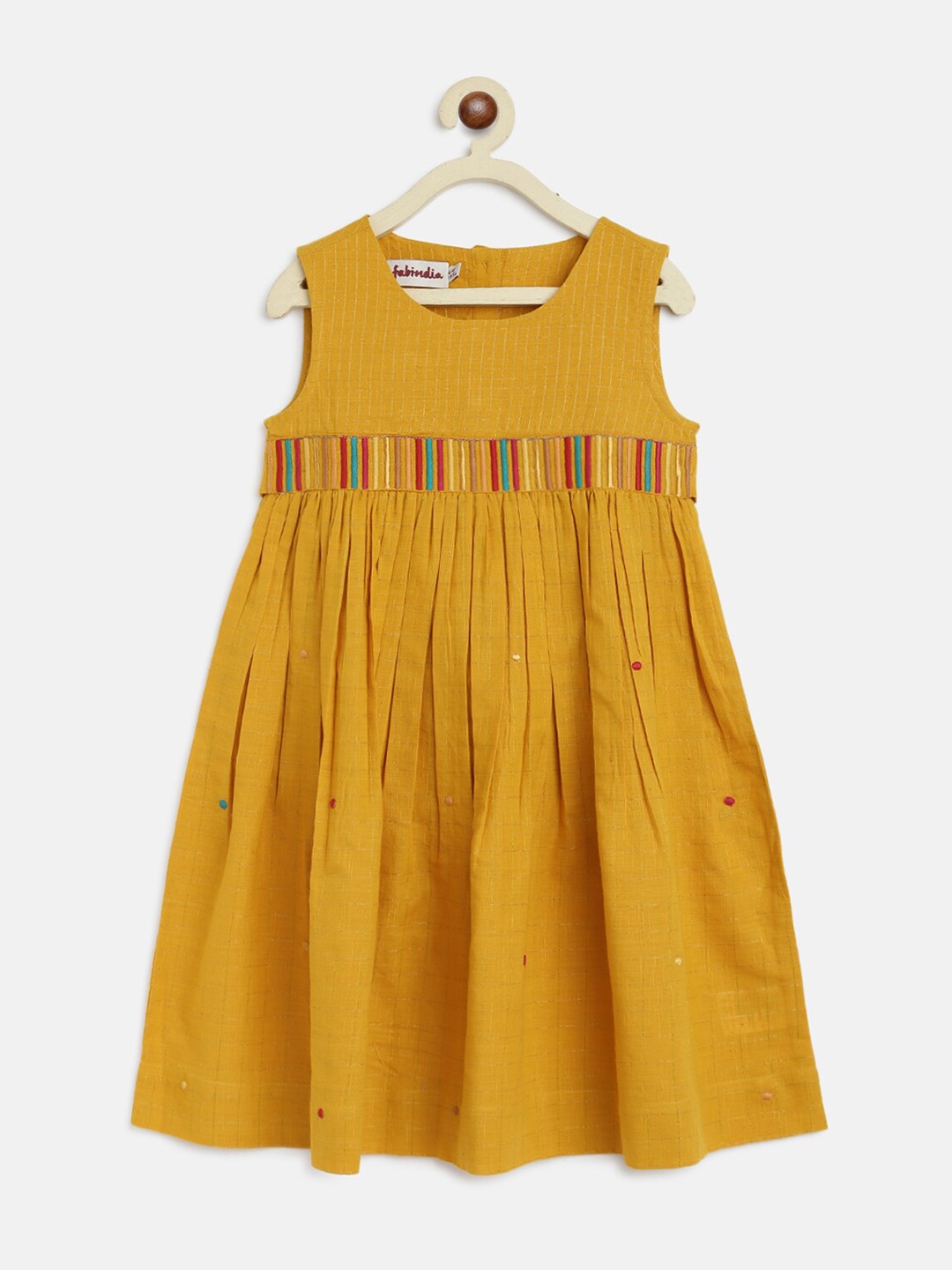 

Fabindia Yellow Embroidered Empire Dress