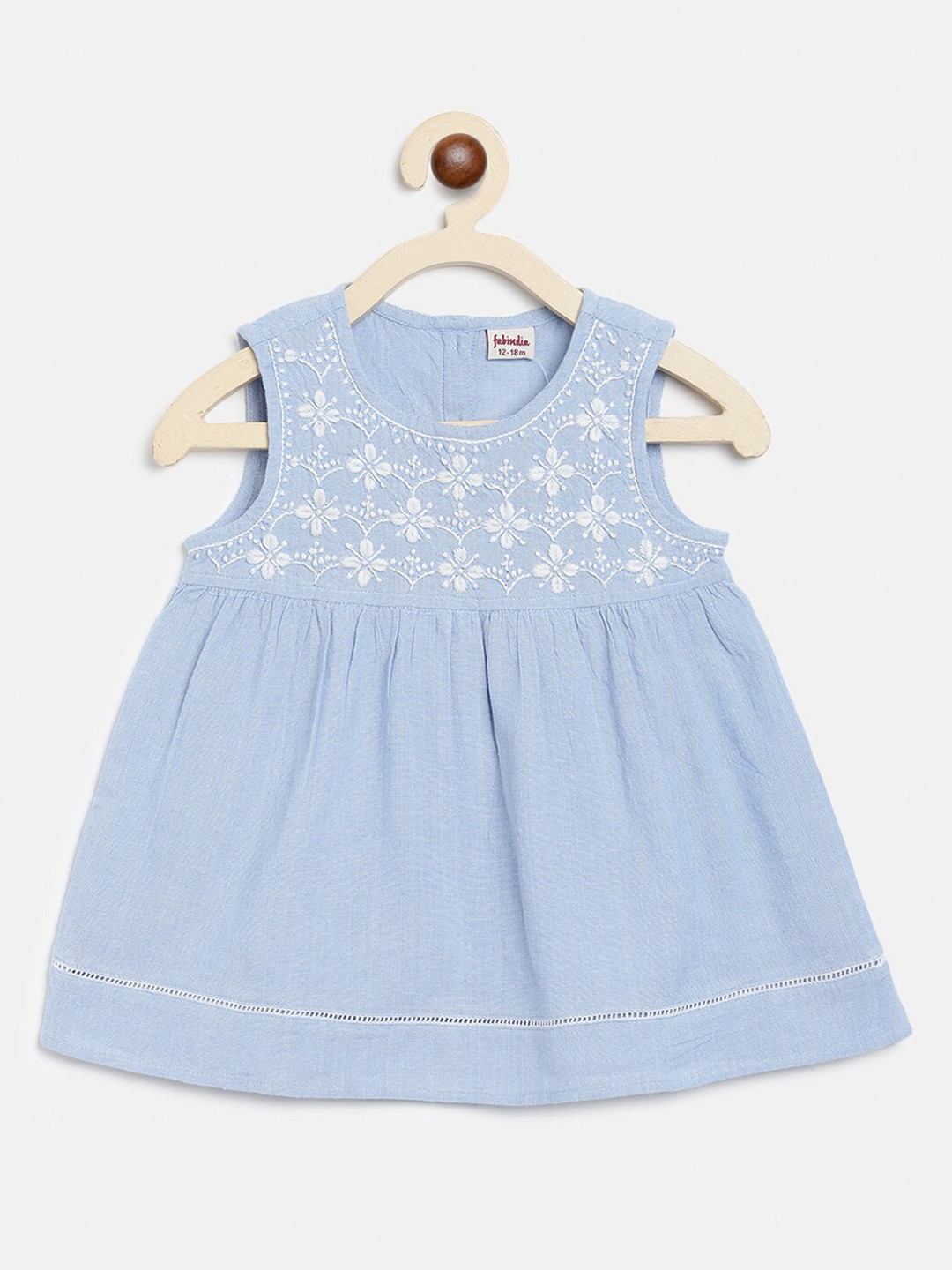 

Fabindia Blue Floral Embroidered Chambray Cotton Dress