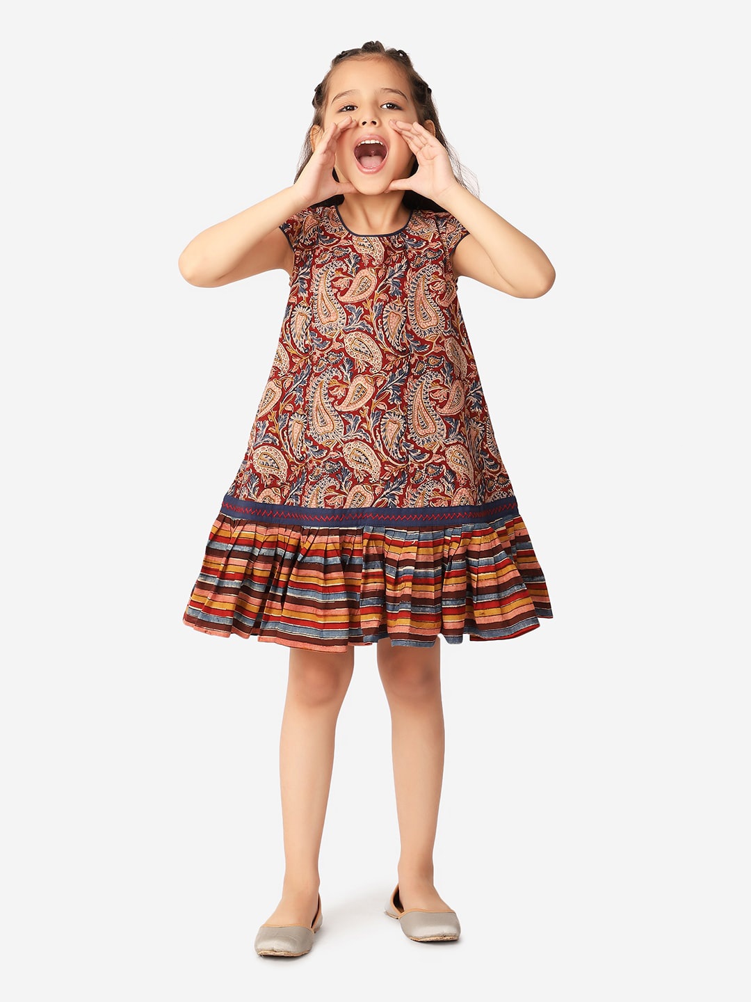 

Fabindia Maroon Ethnic Motifs A-Line Cotton Dress