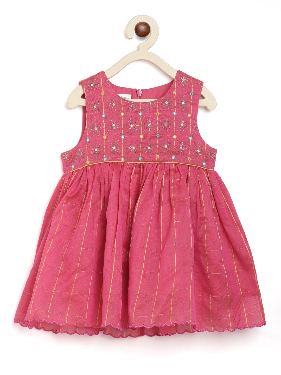 

Fabindia Girls Pink Floral Embellished Cotton Silk Dress