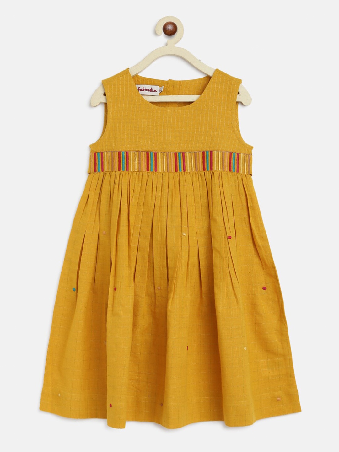 

Fabindia Yellow Checked Empire Cotton Dress