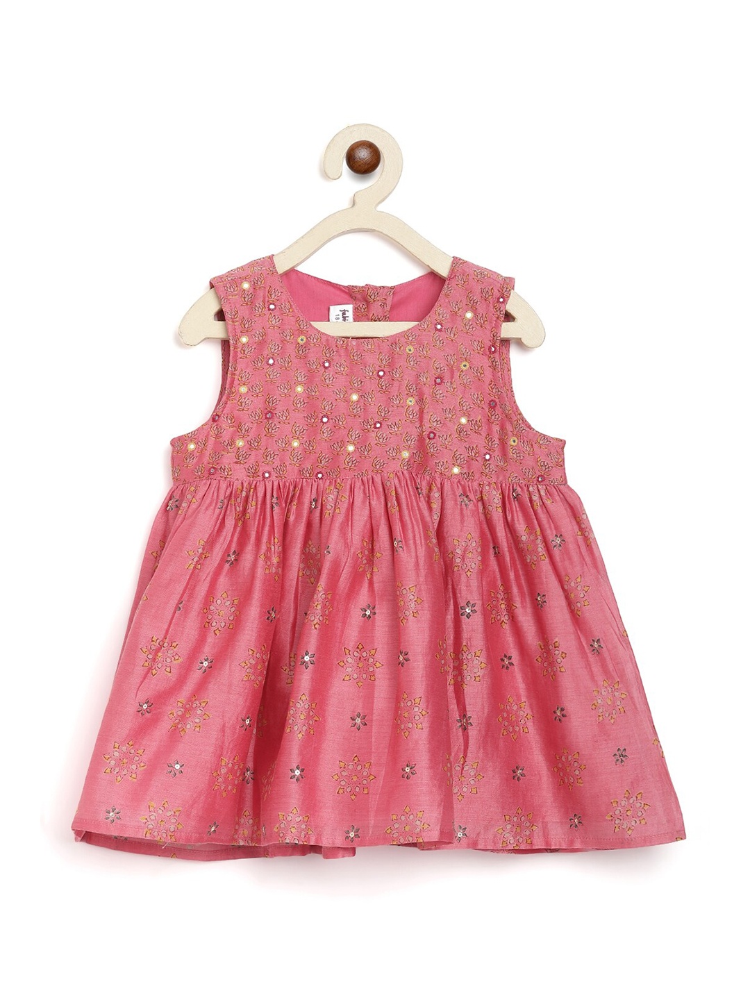 

Fabindia Girls Pink Floral Printed Cotton Silk Peplum Dress