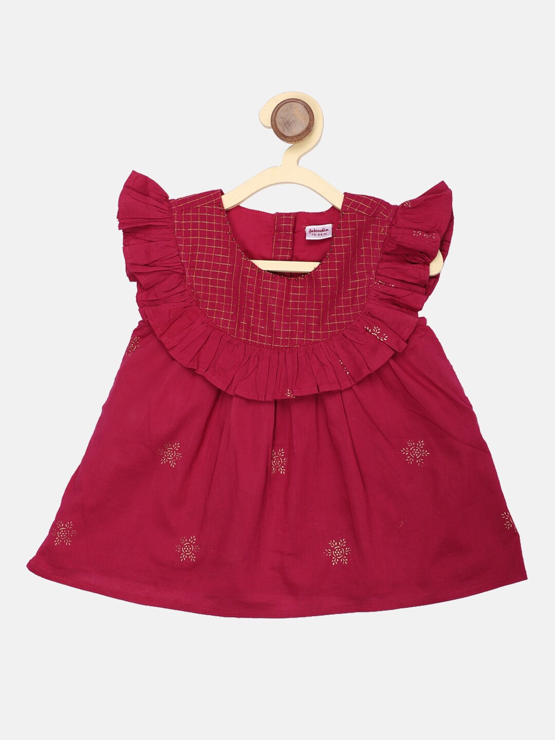 

Fabindia Girls Burgundy Printed A-Line Cotton Dress
