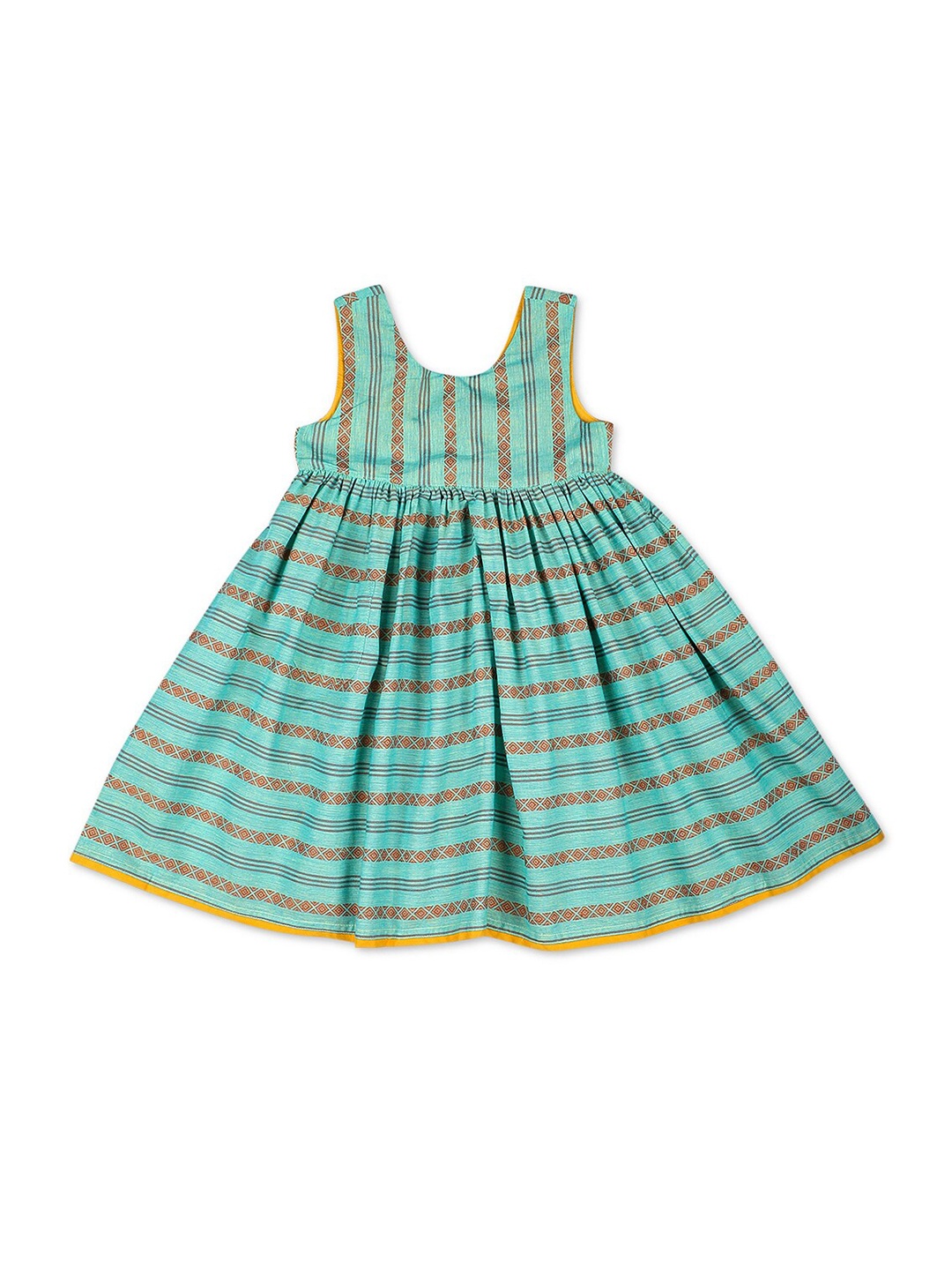 

Fabindia Girls Green & Maroon Striped Cotton Dress