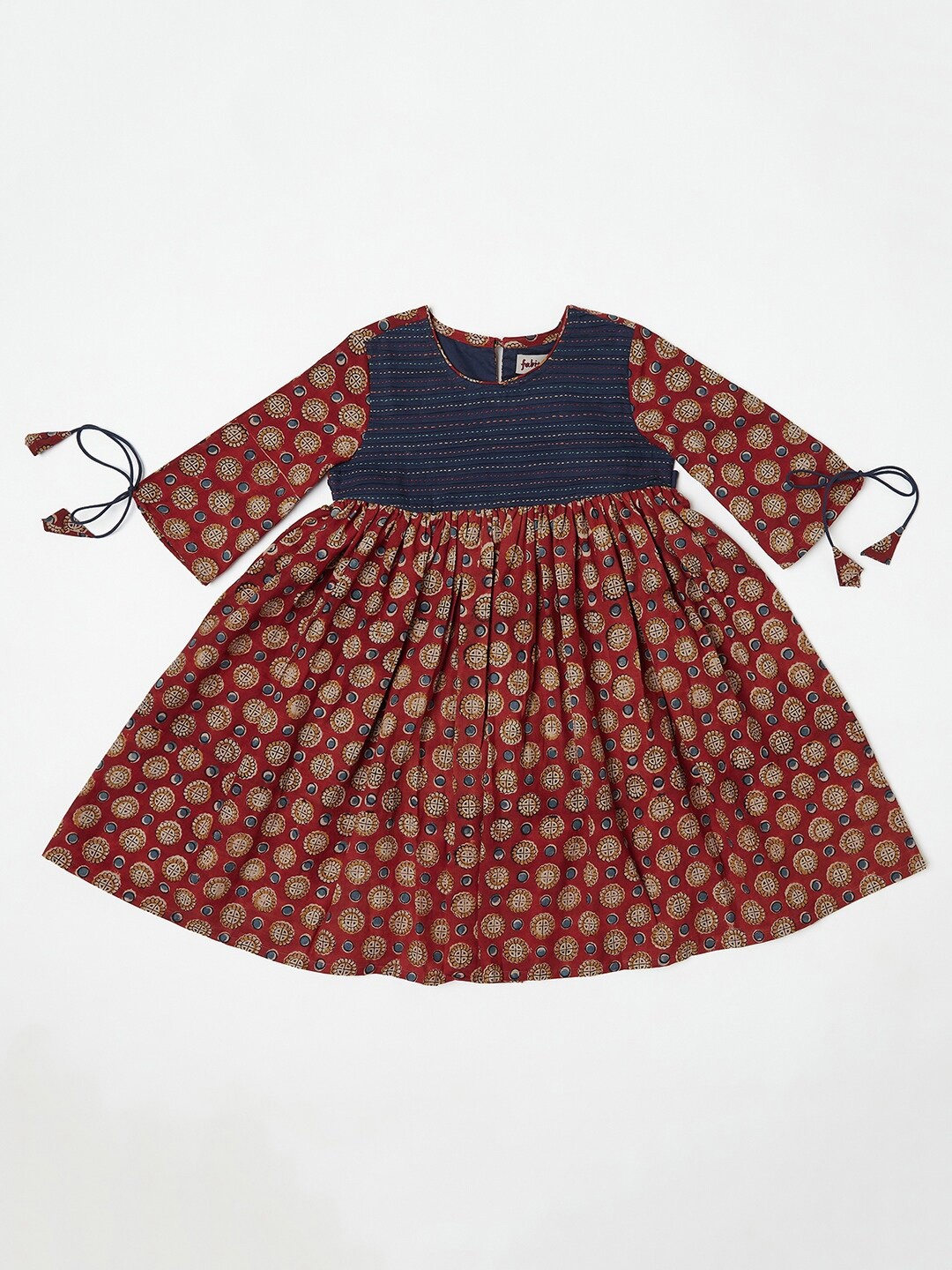 

Fabindia Maroon & Navy Blue Ethnic Motifs Cotton A-Line Dress
