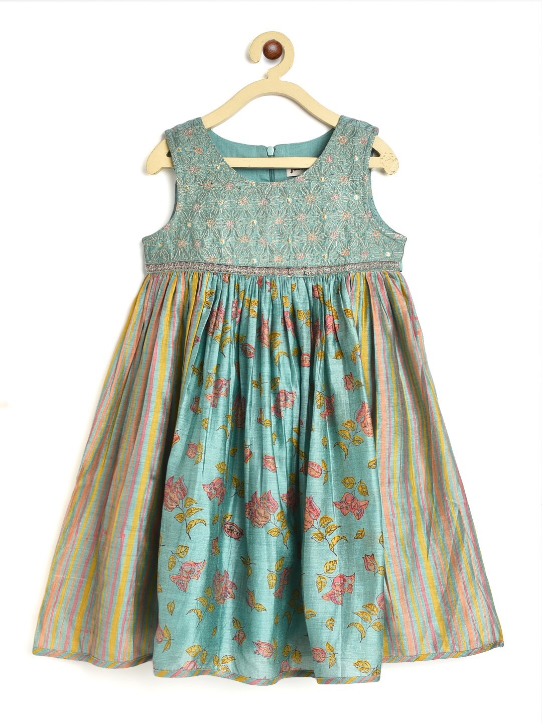 

Fabindia Turquoise Blue Floral Empire Maxi Dress