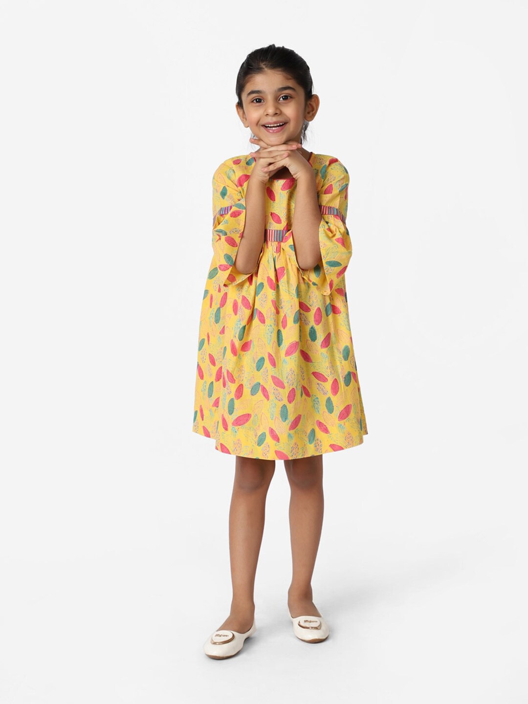 

Fabindia Yellow & Pink Floral Dress