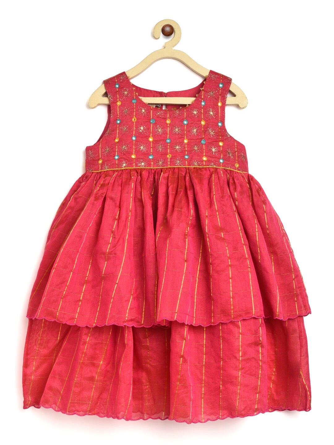 

Fabindia Girls Pink Striped Embroidered Empire Dress