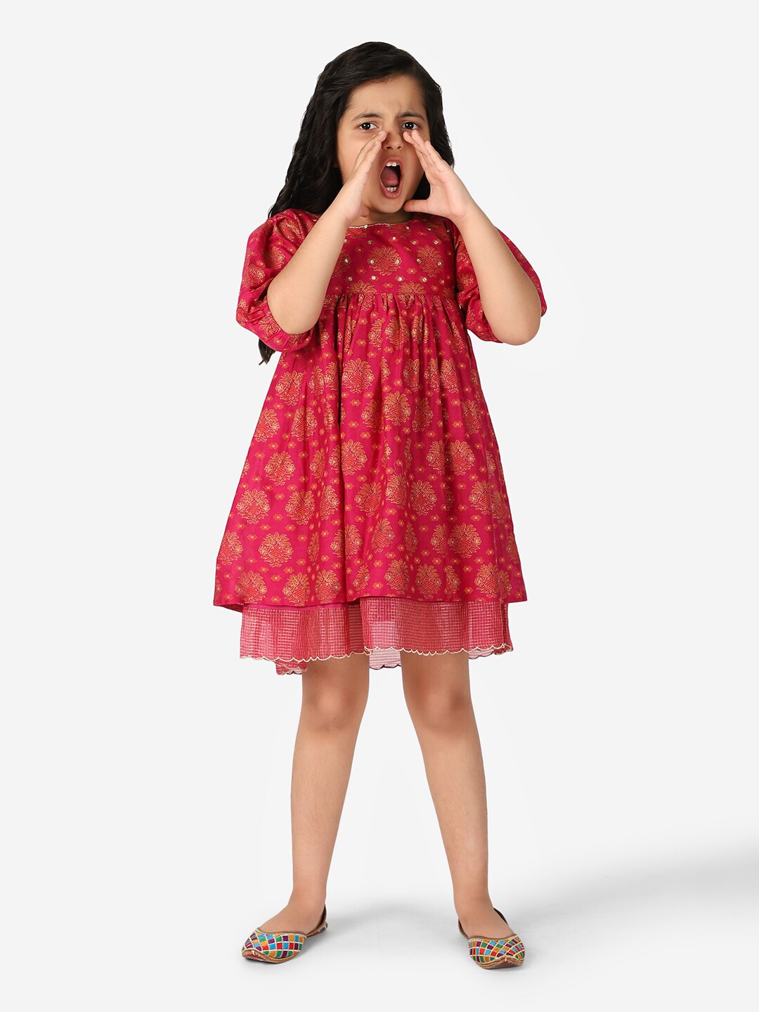 

Fabindia Girls Purple Floral Fit & Flare Dress