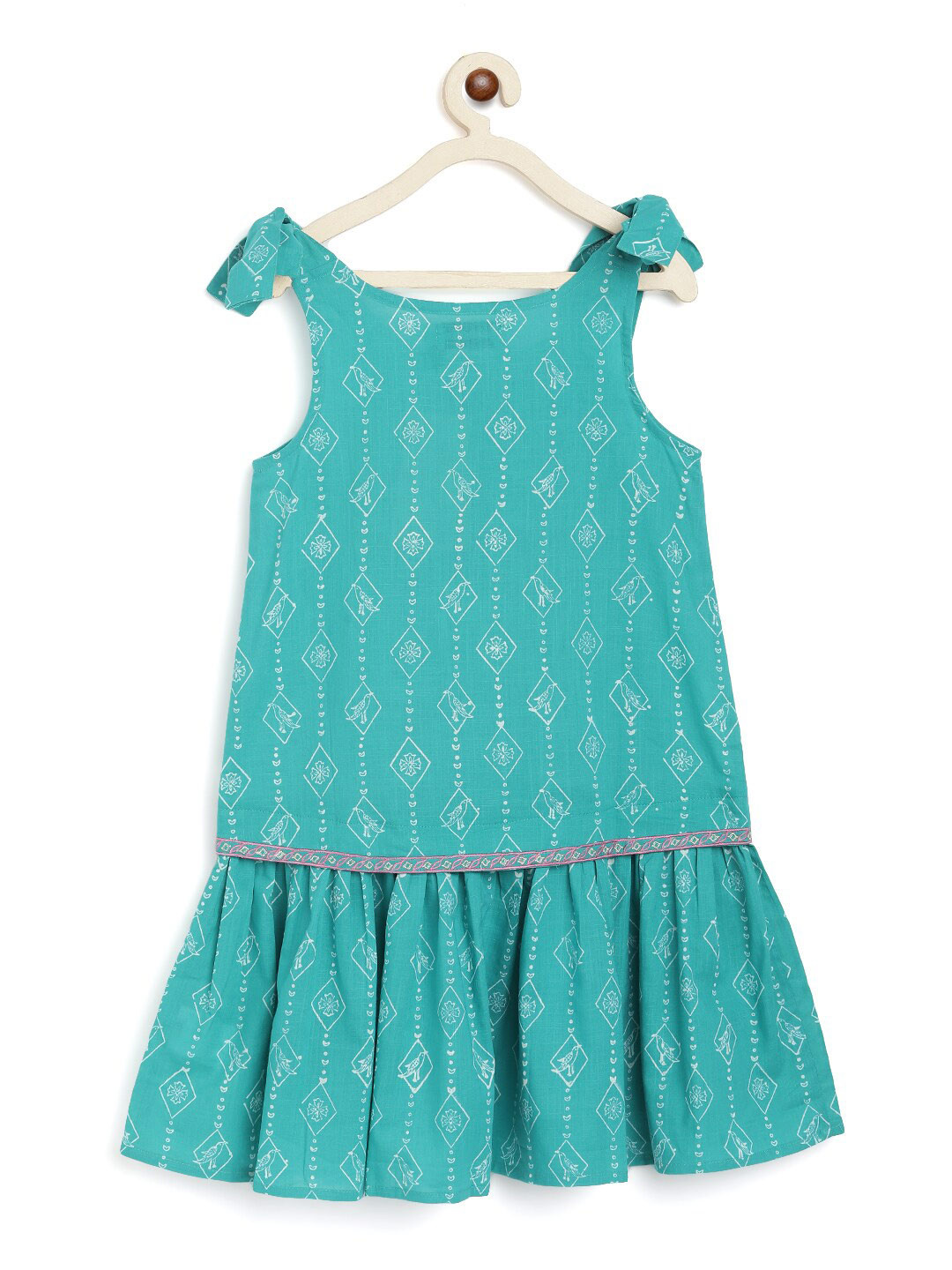 

Fabindia Girls Turquoise Blue Floral Drop-Waist Cotton Dress
