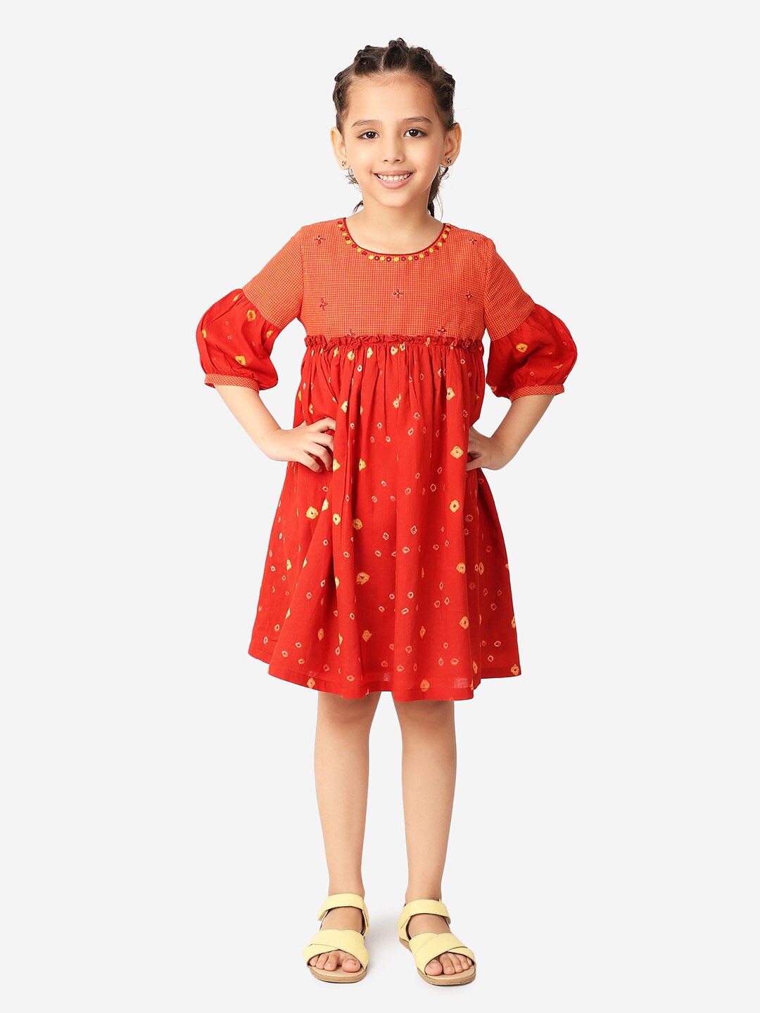 

Fabindia Red & Yellow Tie and Dye Dress