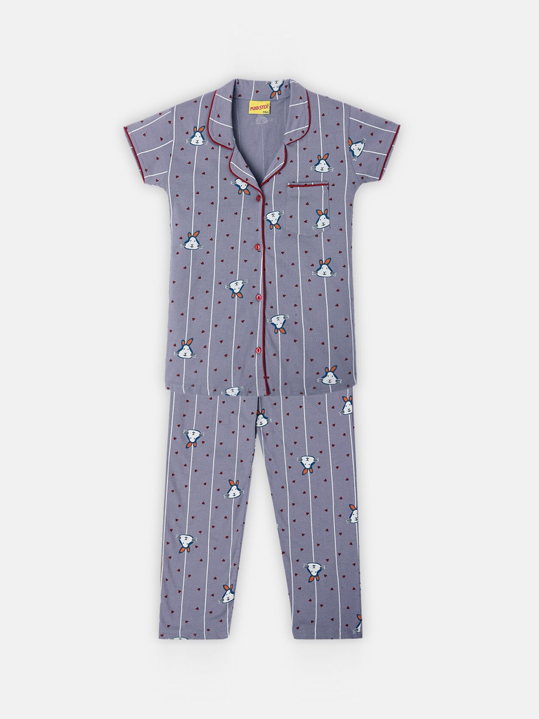 

Punkster Girls Blue & White Graphic Printed Pure Cotton Night suit