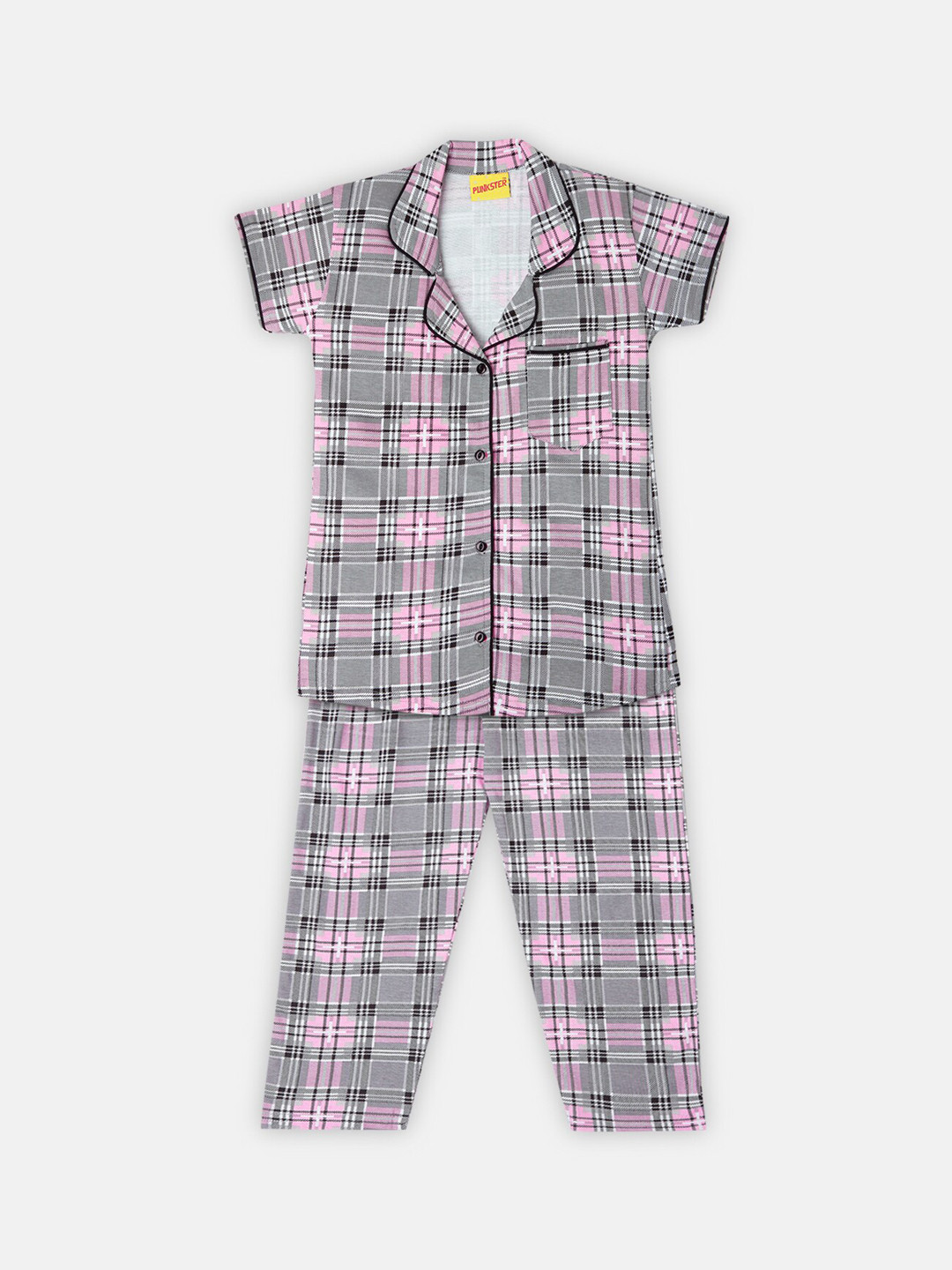 

Punkster Girls Grey & Pink Printed Pure Cotton Night Suit