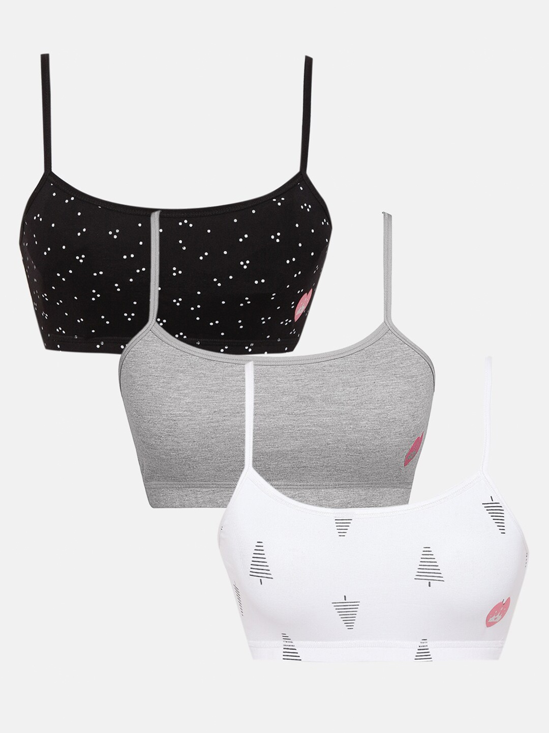 

Punkster Pack Of 3 Black & Grey Non Padded Non Wired Sports Bras 14025